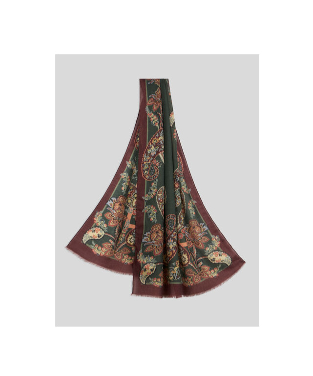 Shop Etro Paisley-print Wool-silk Blend Scarf In Black