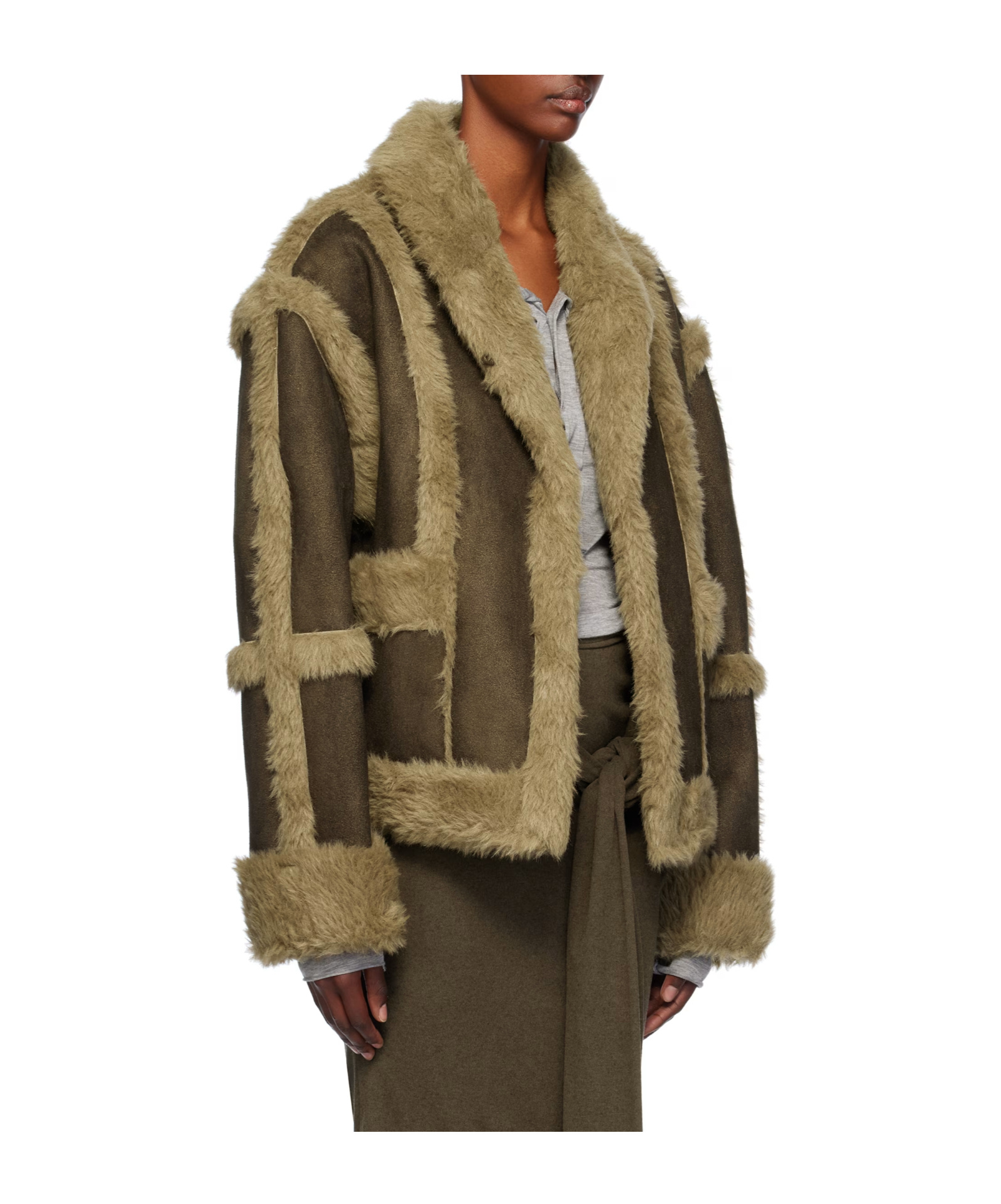 Open Yy Paneled Faux Leather Jacket In Brown