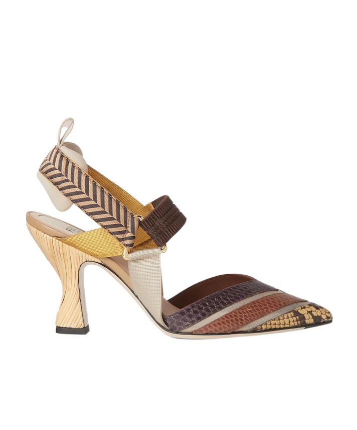 Fendi High-heeled Mesh And Multicolor Ayers Leather Slingbacks In Multi