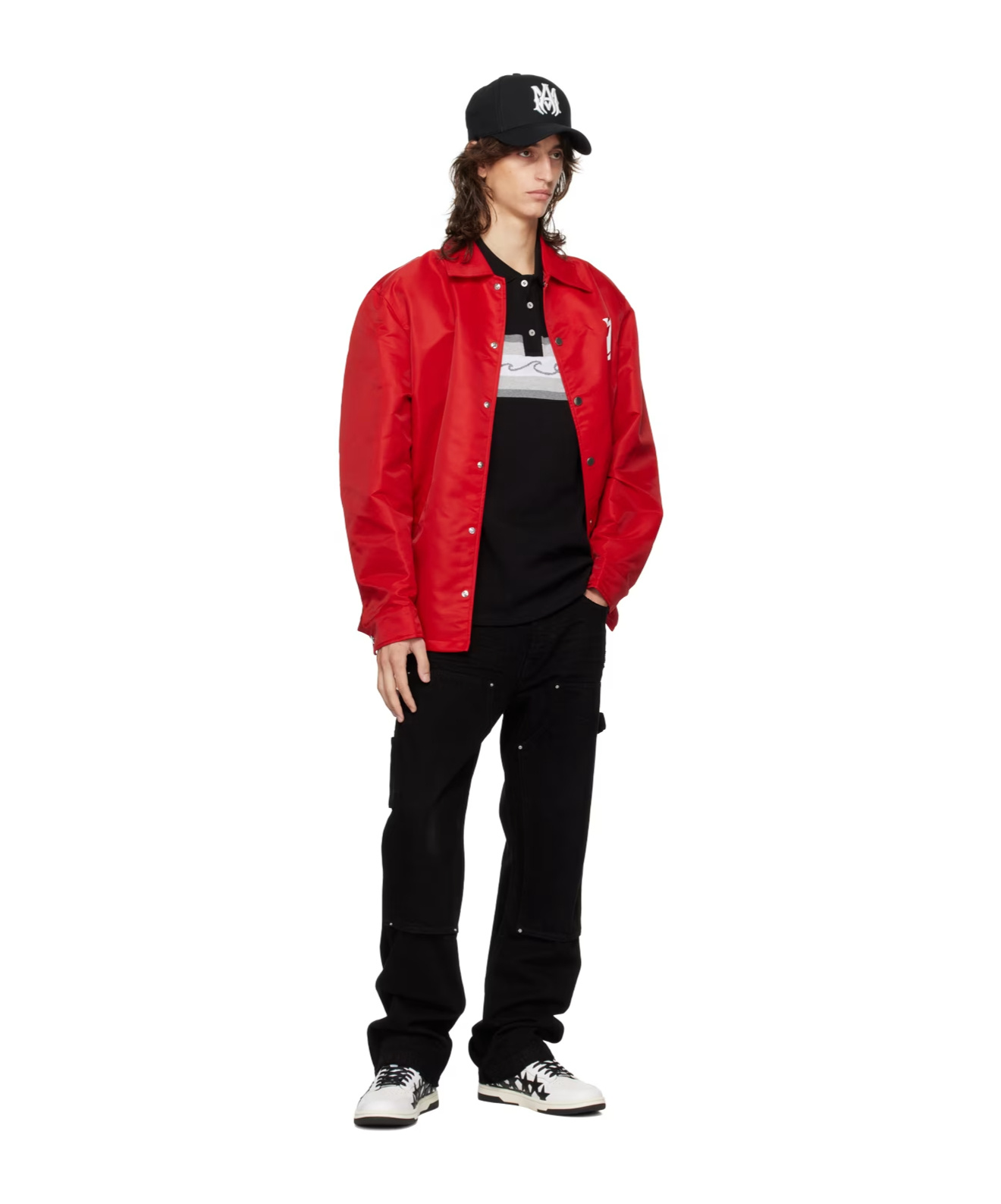 Shop Amiri Logo Lapel Casual Jacket In Red