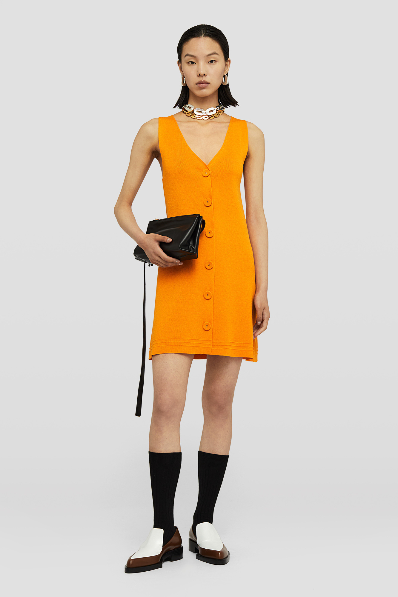 Jil Sander Sleeveless V-neck Ribbed Knit Dress In Orange