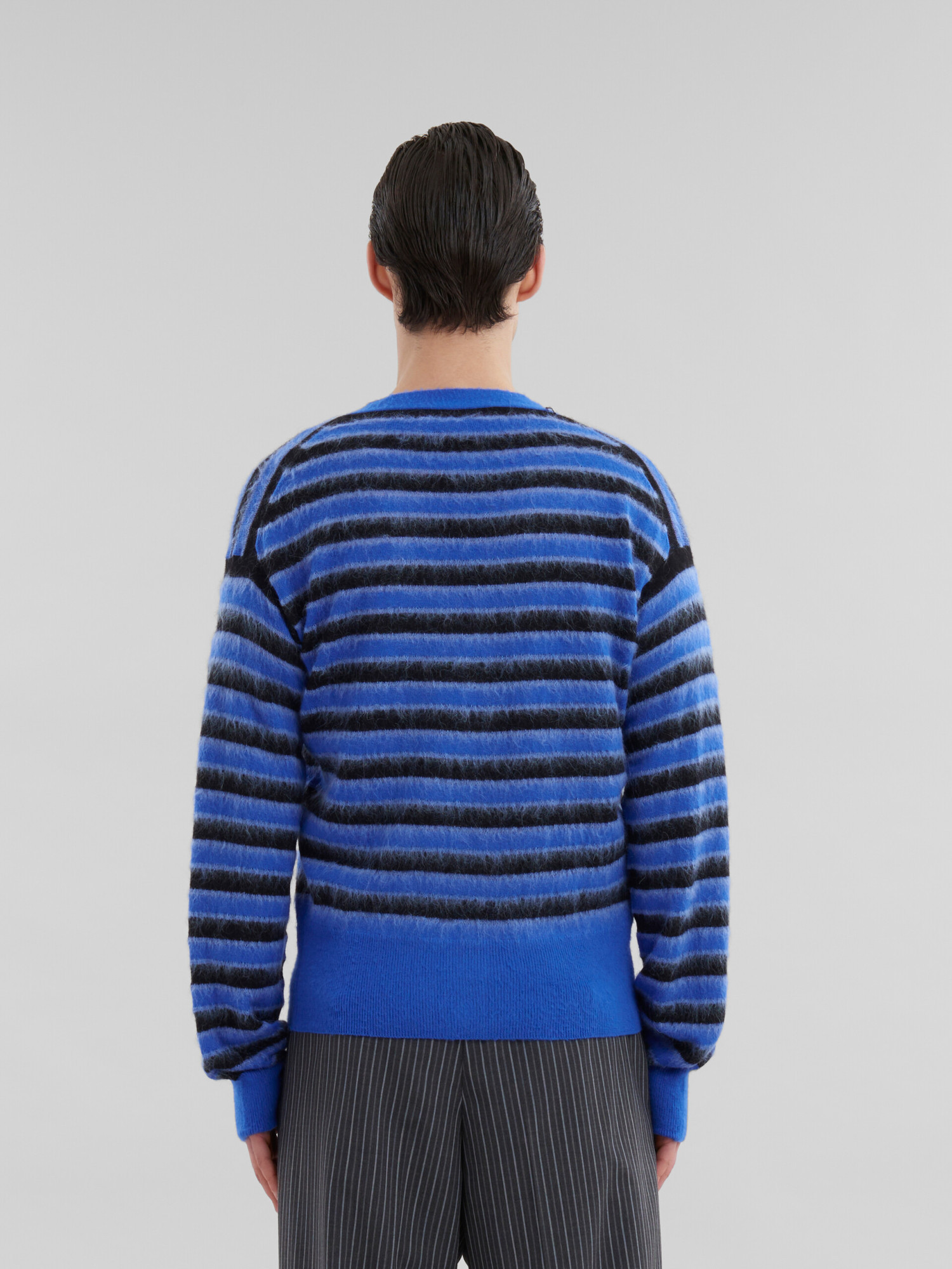 MARNI BLUE WOOL-MOHAIR STRIPED CARDIGAN