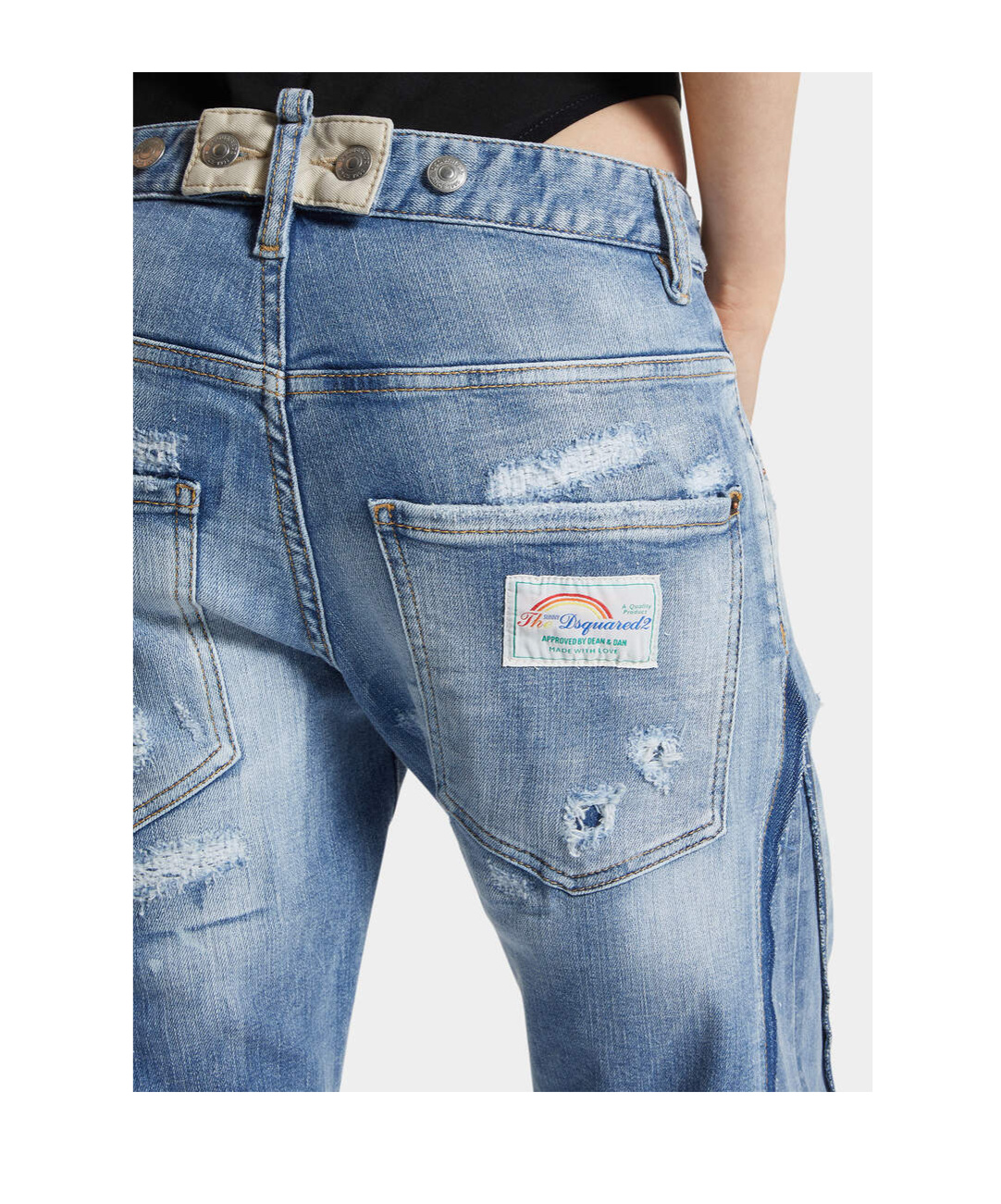 Dsquared2 Bettter X D2 Medium Mended Rips Wash Iced Mother Jeans In Blue