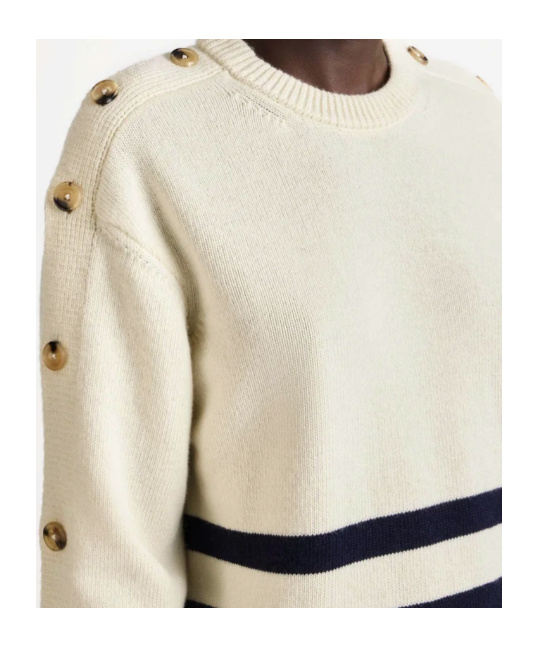 Jw Anderson Womens Buttoned Sleeve Breton Jumper In Ivory In Neutral