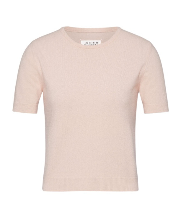 Maison Margiela Short Sleeve Crew Neck Top With Soft Texture In Pink