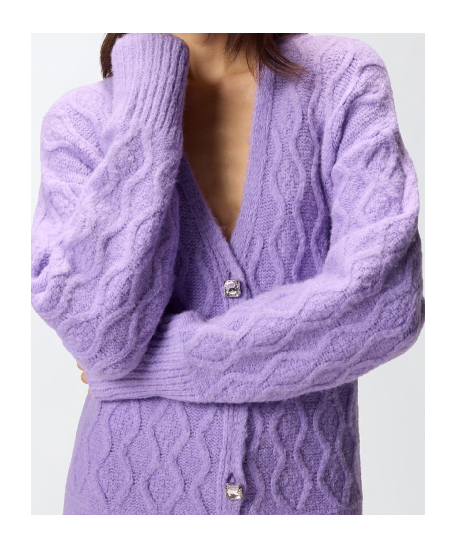 Pinko Knit Mini Dress With Cable Stitch And Jewel Buttons In Purple