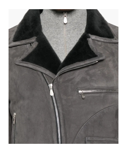 Brunello Cucinelli Shearling Biker Jacket In Gray