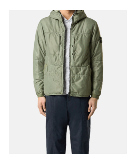 Stone Island Reversible Quilted Hooded Jacket With Anti-drop In Sage Green