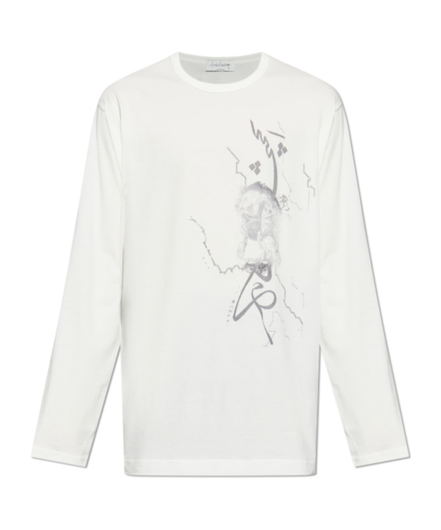 Yohji Yamamoto Graphic Printed Long-sleeved T-shirt In White