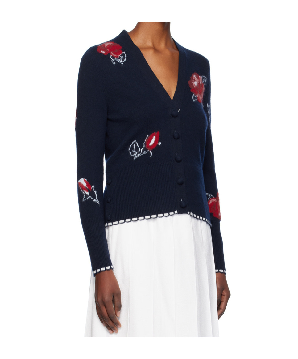 Thom Browne Rose Intarsia-knit Cardigan In Black