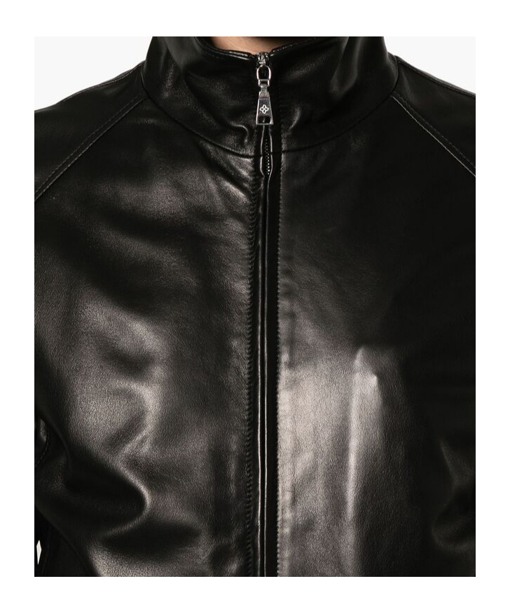 Shop Tagliatore Long-sleeved Leather Jacket In Black