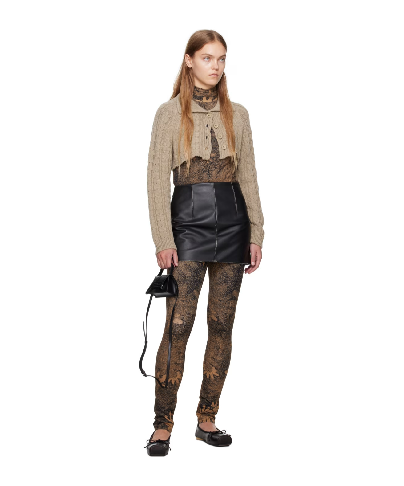 Shop Mm6 Maison Margiela Abstract-print Elasticated-waist Leggings In Brown