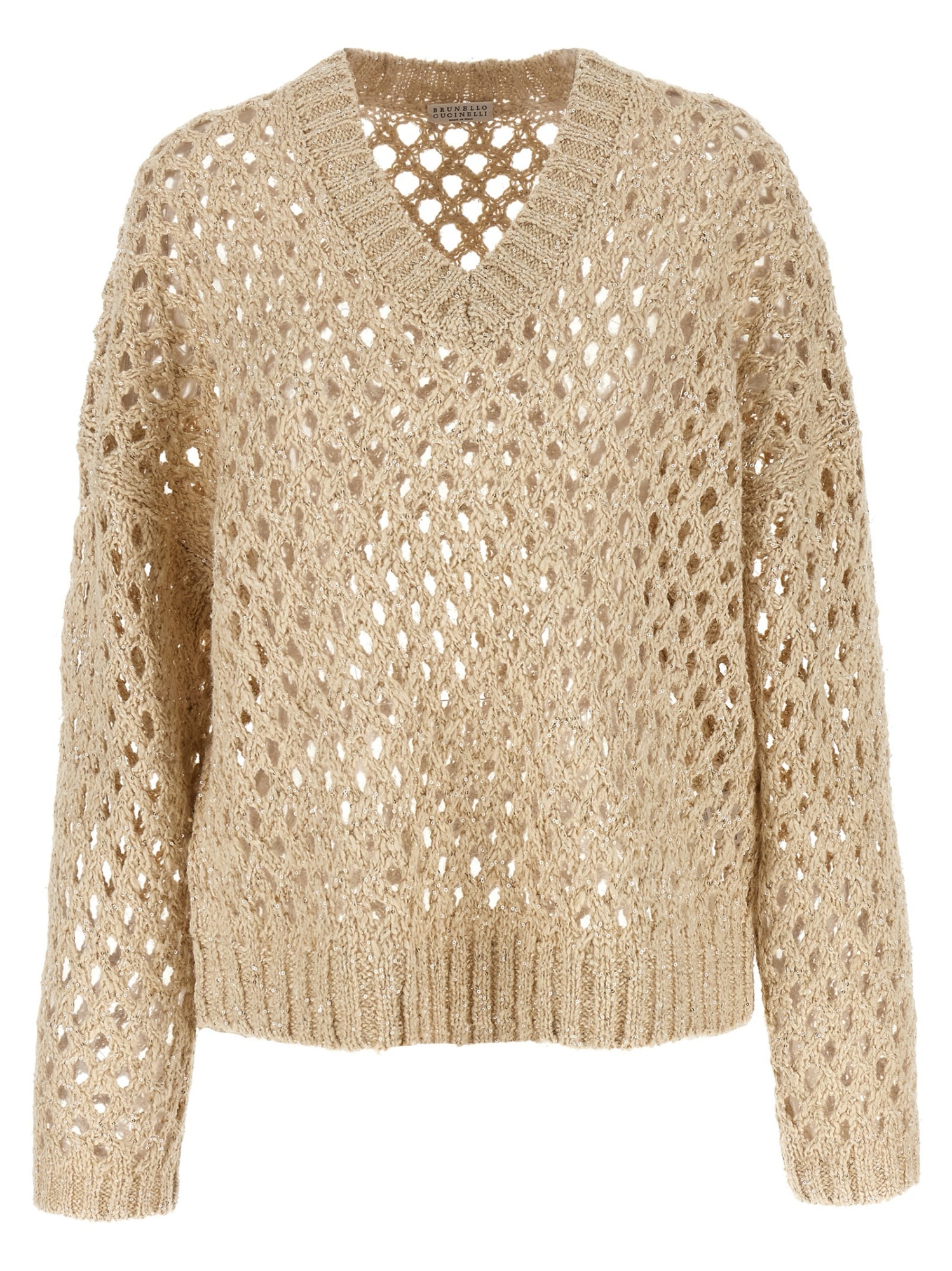 Brunello Cucinelli Rustic Dazzling Net Sweaters And Cardigans Beige