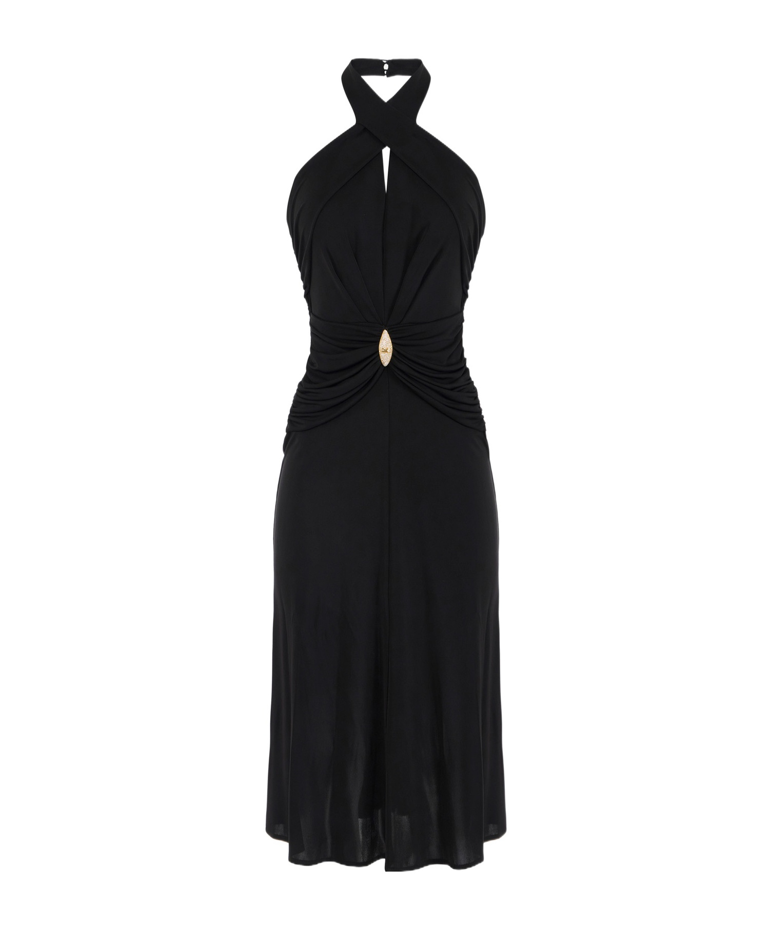 Shop Elisabetta Franchi Halterneck Ruched Dress In Black