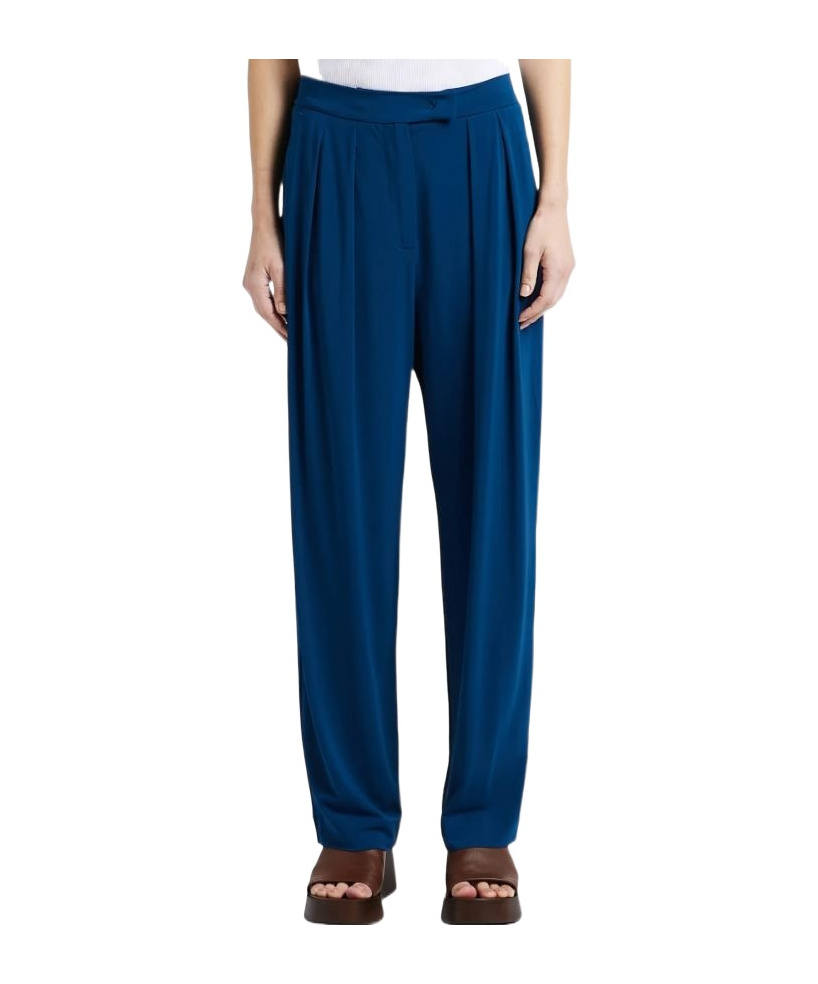 Max Mara Plain Knitted Crepe Trousers In Blue