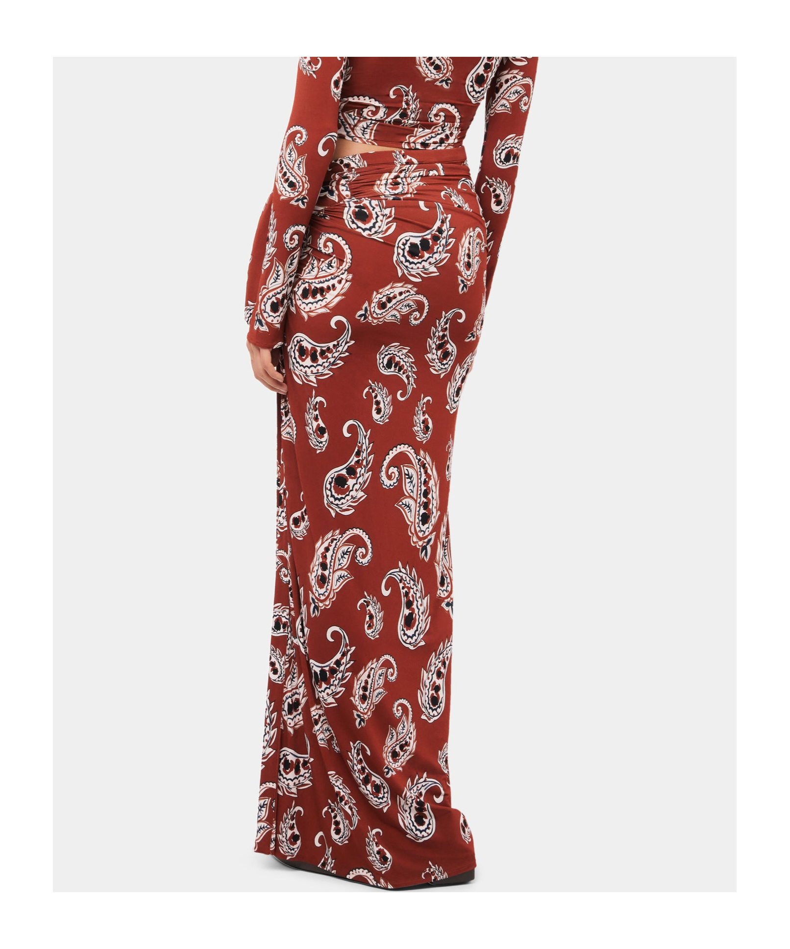Rabanne Paisley-print Stretch-jersey Maxi Skirt In Red