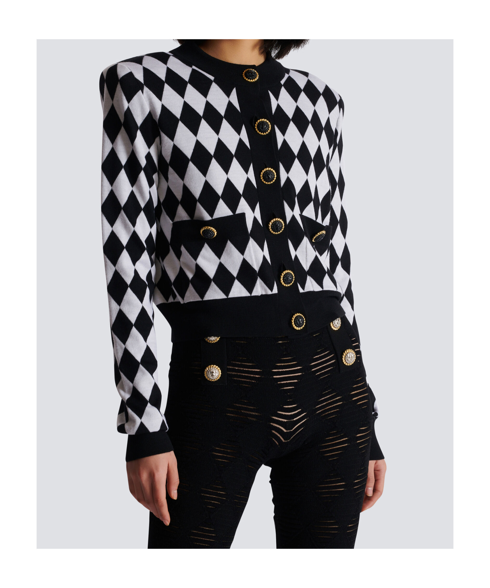 Shop Balmain Diamond Knit Cardigan In Black