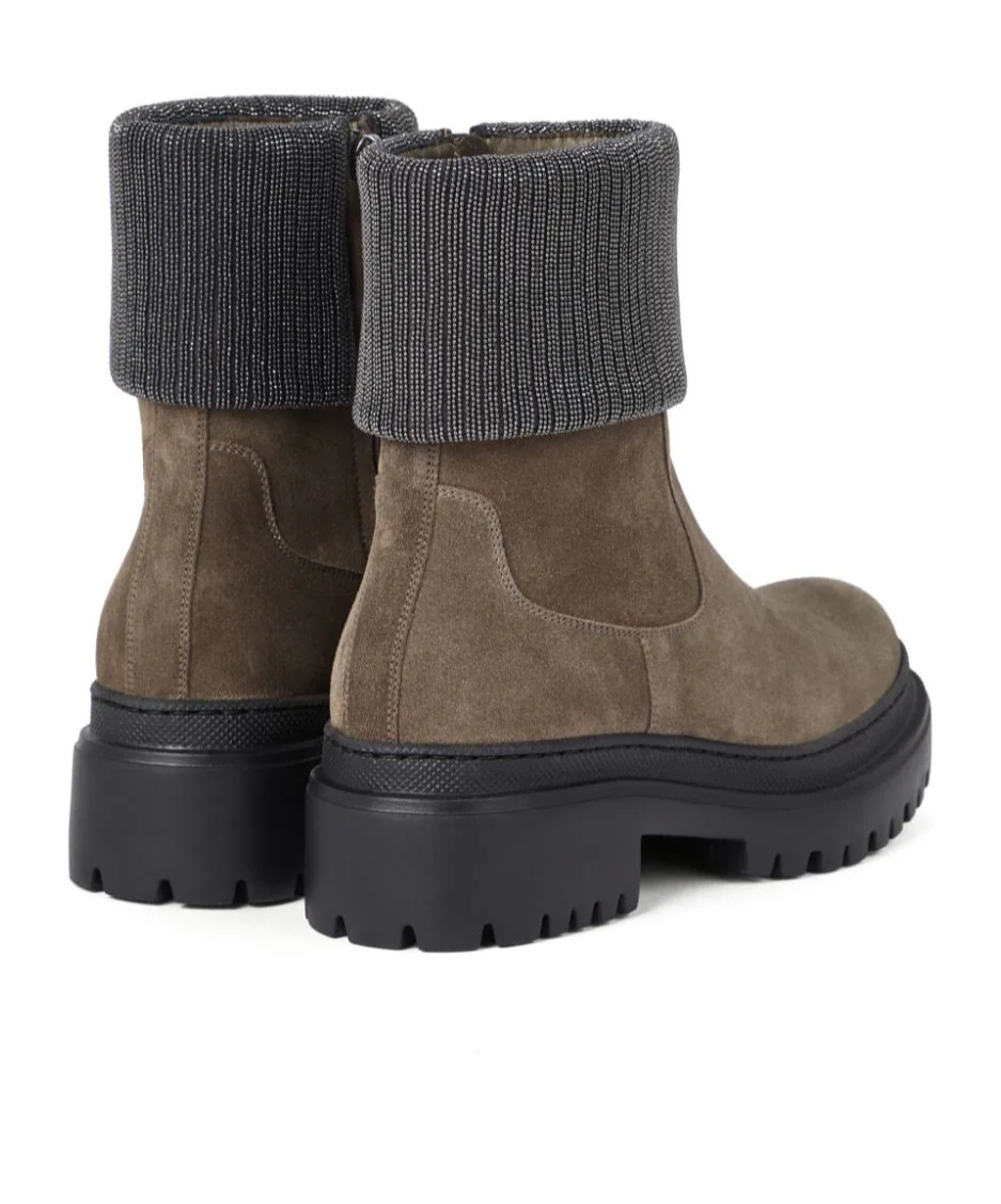 Shop Brunello Cucinelli Monili-trim Block-heel Ankle Boots In Green