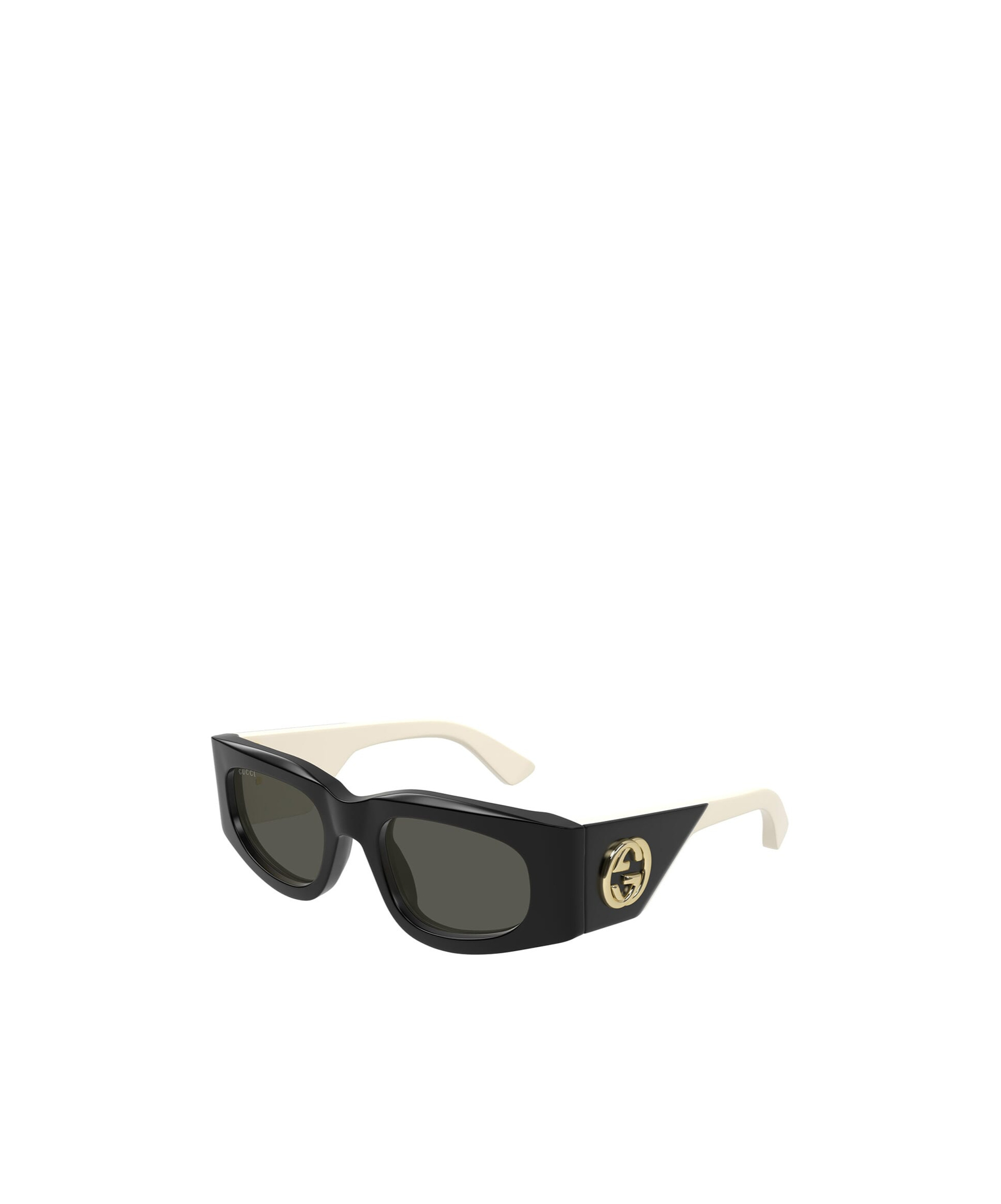 Gucci Gg1664s Linea Gg Logo 001 Black Ivory Grey Sunglasses In Black