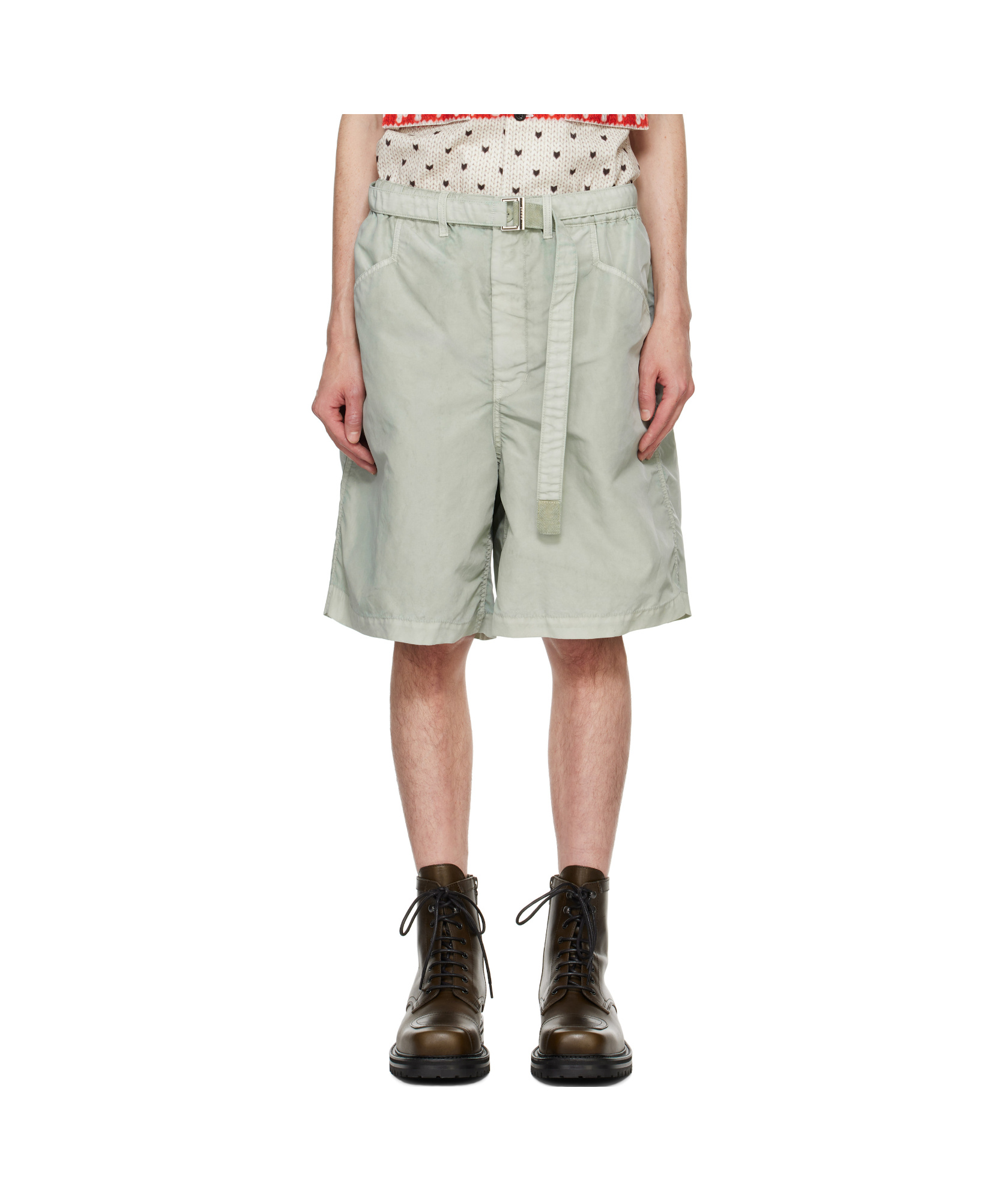 Sacai Belted Twill Short In Gray