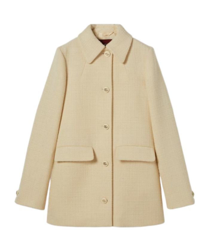 Gucci Textured Wool Tweed Coat In Neutral
