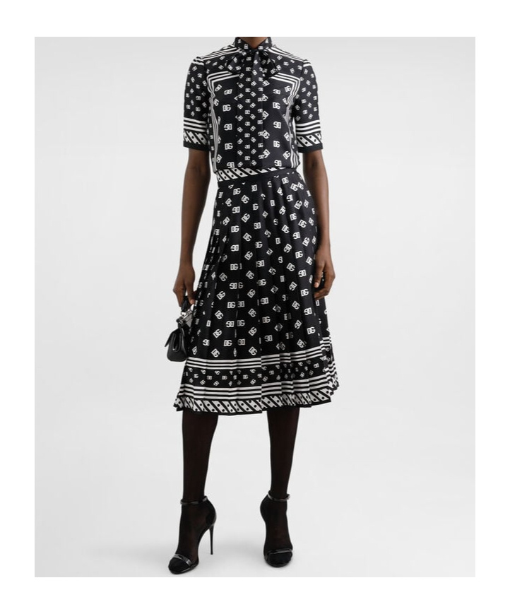 Dolce & Gabbana Monogram Midi Skirt In Black