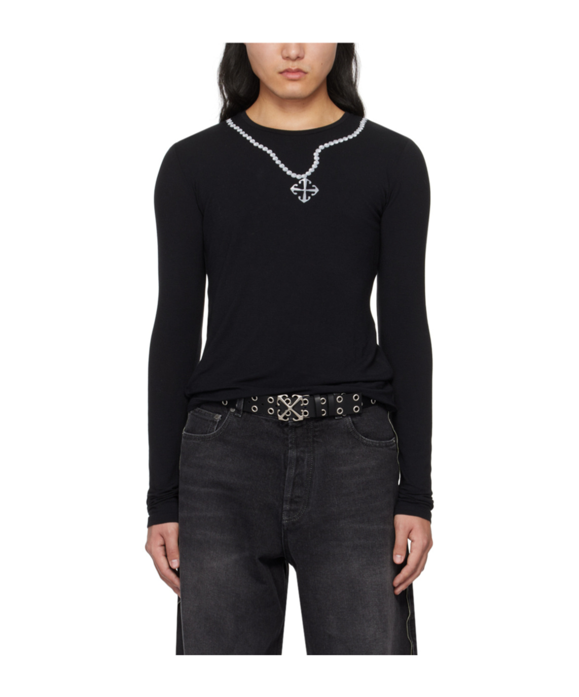 Off-white Black Printed Long Sleeve T-shirt In Black