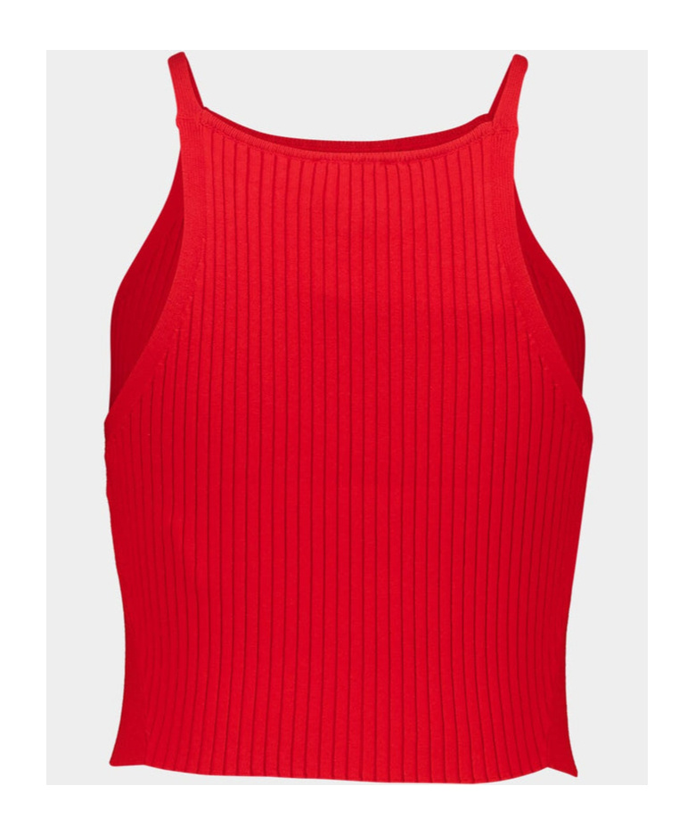 Courrèges Circle Logo Ribbed-knit Tank Top In Red