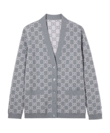 Gucci Reversible Gg Fine Wool Jacquard Cardigan In Gray