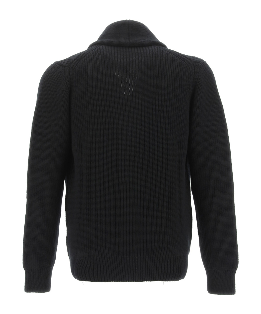 Drumohr Shawl-lapel Ribbed-knit Cardigan In Black