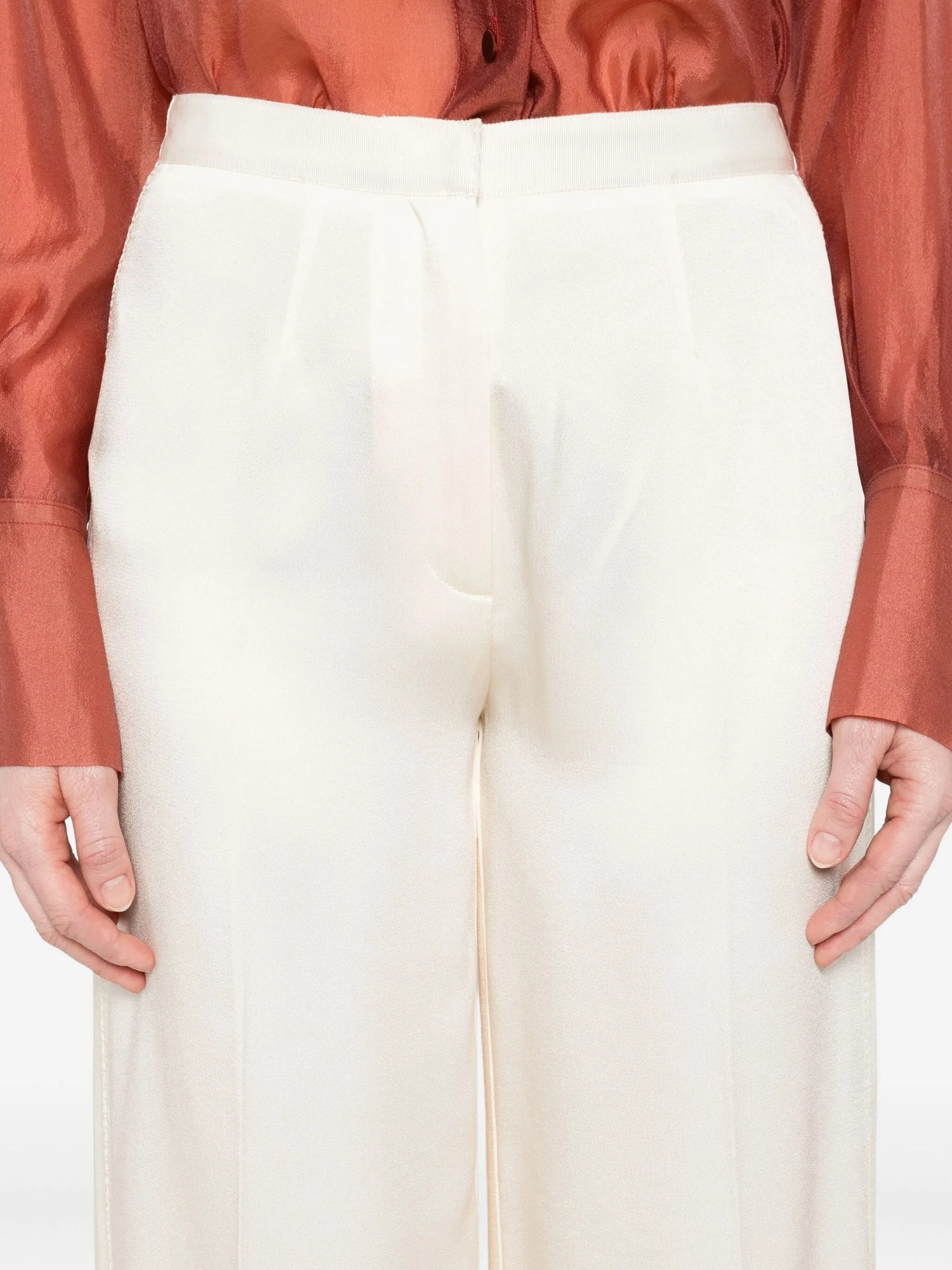 Forte Forte Shiny Anvers Satin High Waist Embroidered Pants In White