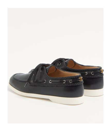 Valentino Leather Palm Avenue Boat Shoes In Black