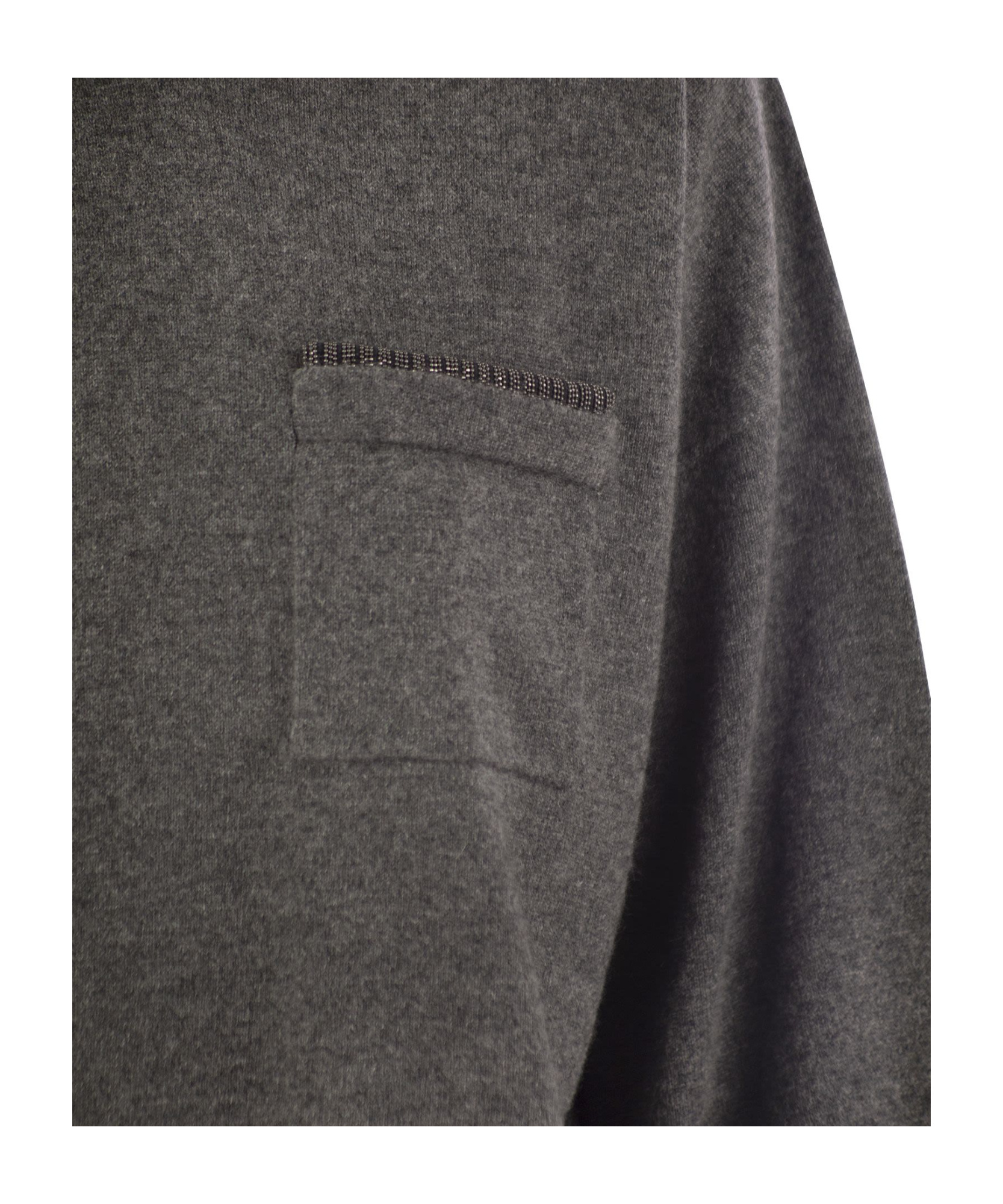 Brunello Cucinelli Women's Cashmere Sweater With Breast Pocket And Necklace In Black