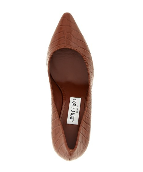 Jimmy Choo 85mm Romy Crocodile-effect Pointed-toe Pumps In Brown