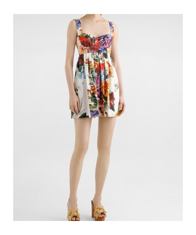 Dolce & Gabbana Multicolor Sleeveless Dress With Bustier Style Neckline And All-over Floral Print In Cotton Woman
