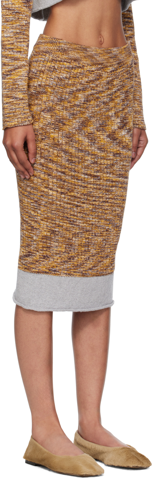 Baserange Multicolor Waste Midi Skirt In Brown