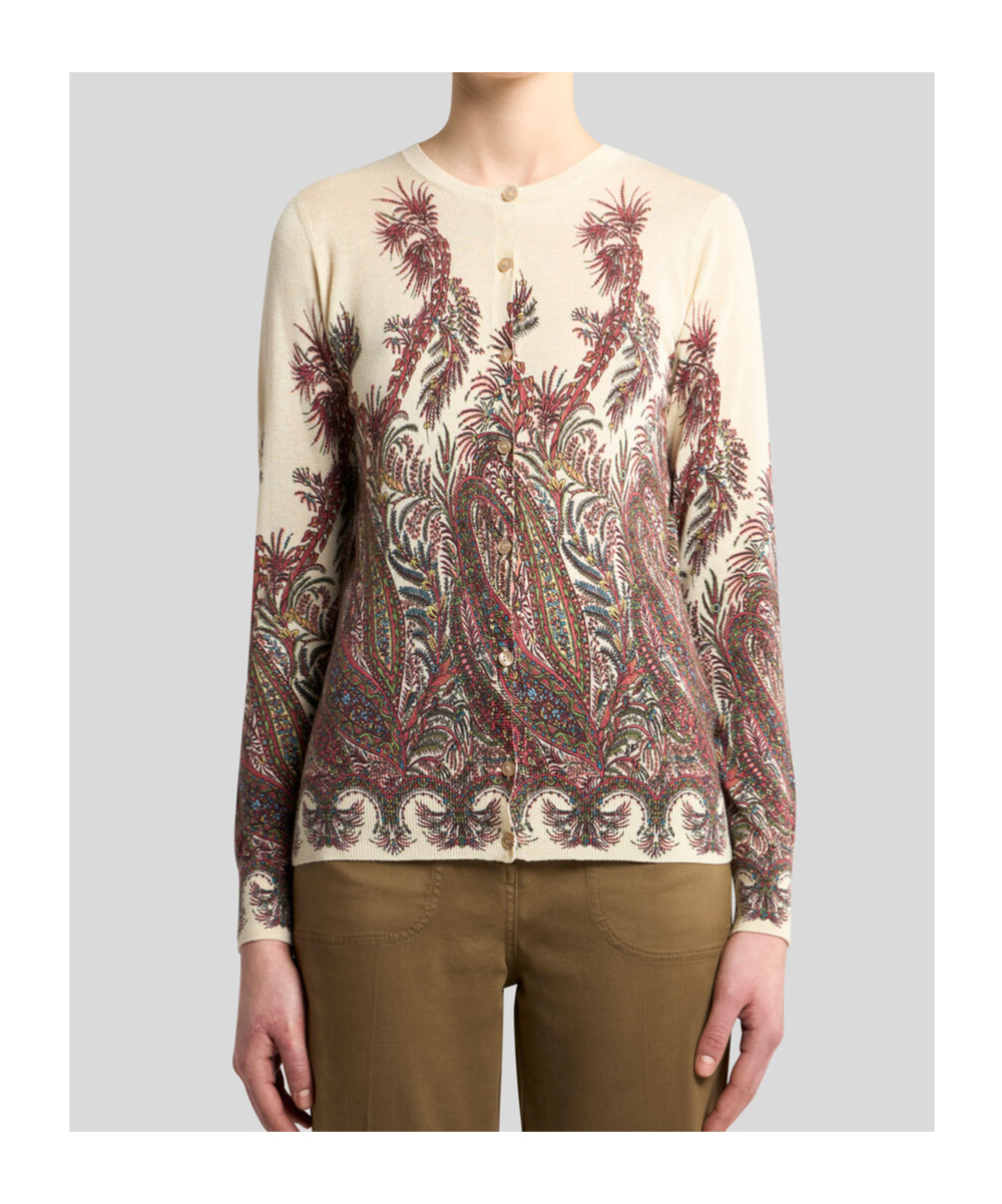 Etro Silk And Cashmere Cardigan With Placed Print In Brown