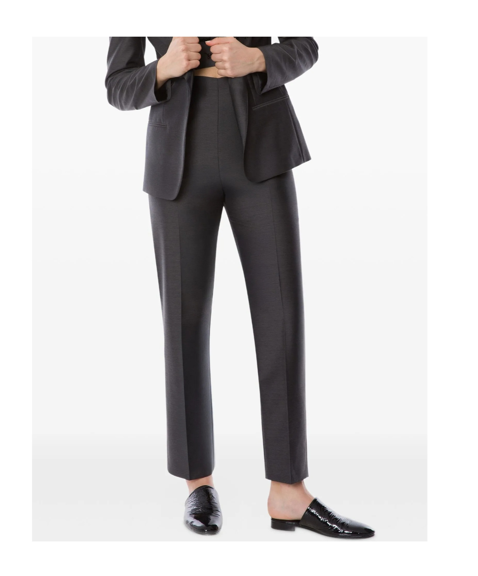 Alberta Ferretti Satin Trousers Embroidered Lapel In Black