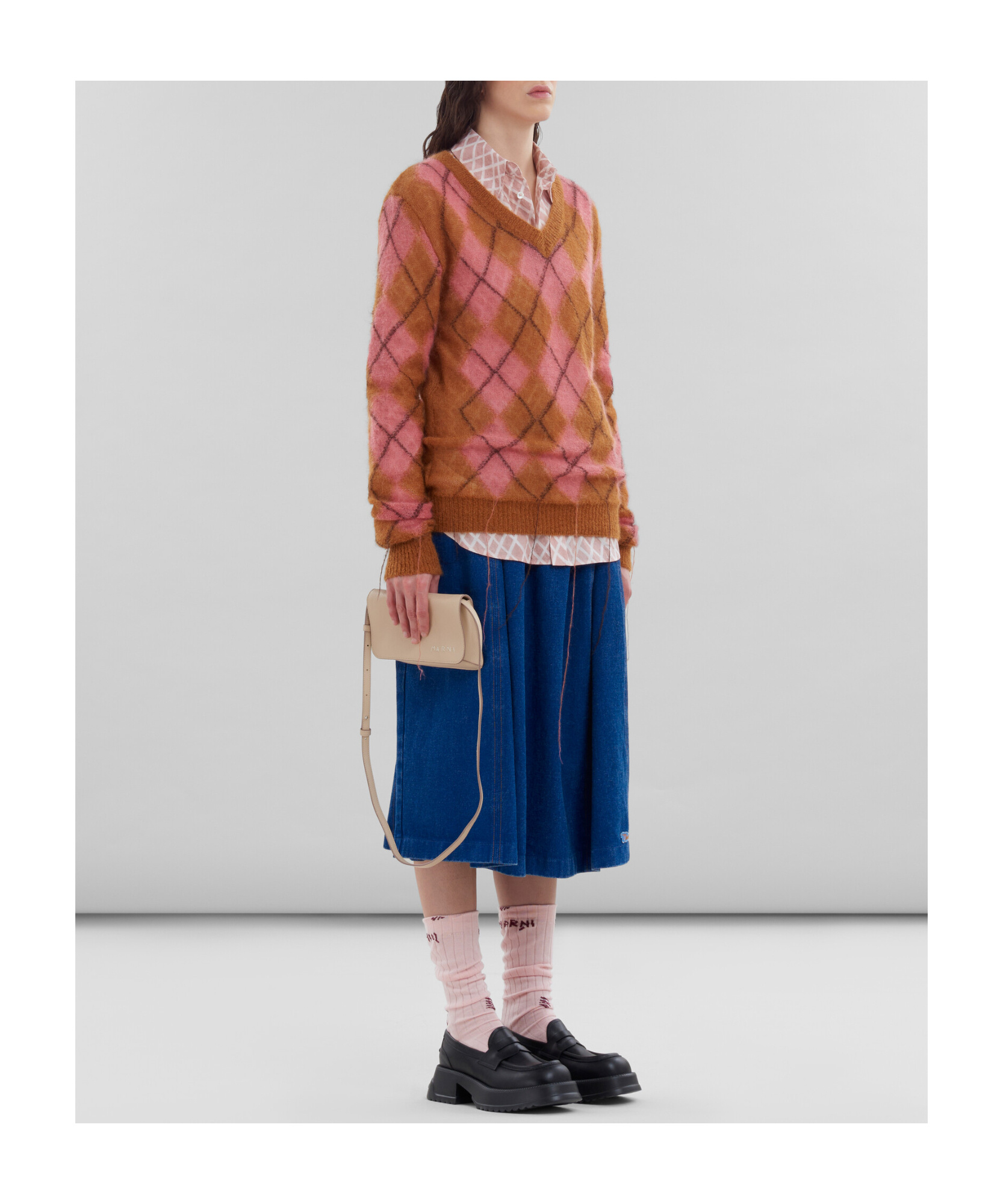 Marni Fringed Argyle Jacquard-knit Mohair-blend Sweater In Pink