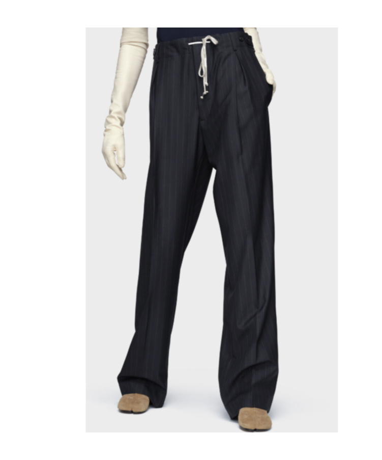 Maison Margiela Pinstripe Wool Drawstring Trousers In Black