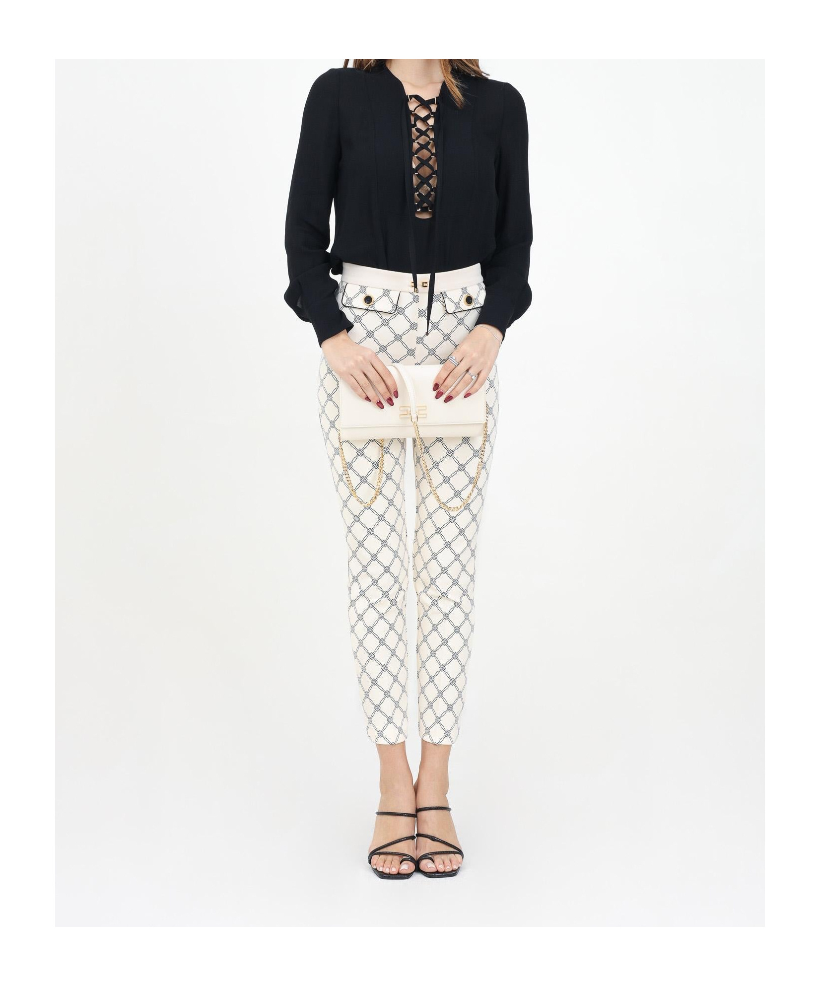 Elisabetta Franchi Printed Casual Pants In White