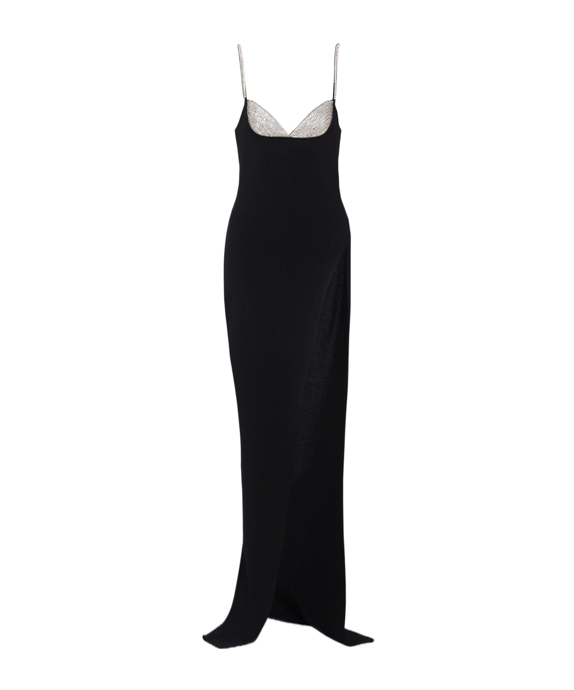 Balmain Long Embroidered Knit Dress With Leg Slit In Black