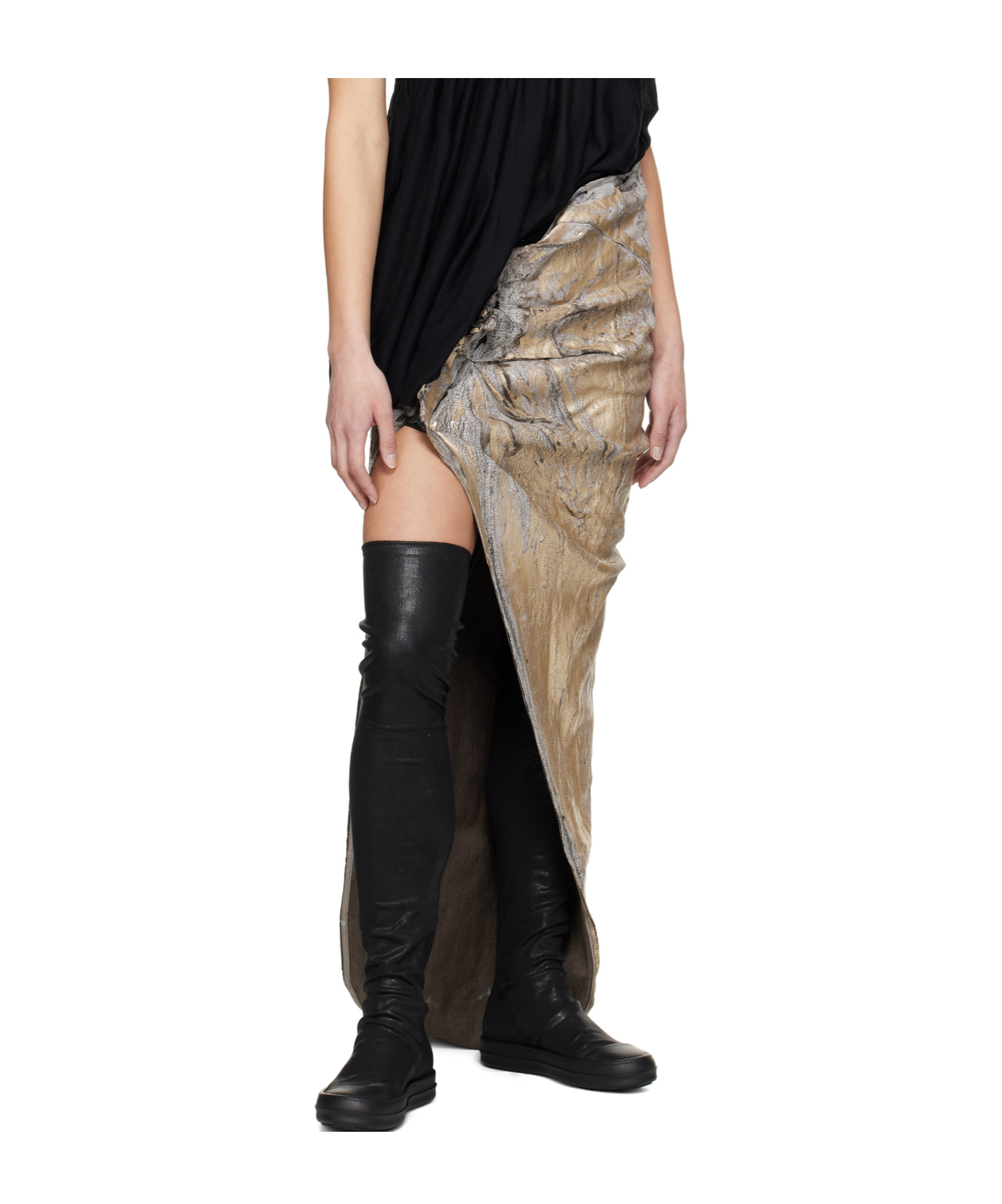 Rick Owens Drkshdw Gold Hollywood Soft Edfu Long Denim Maxi Skirt In Gray