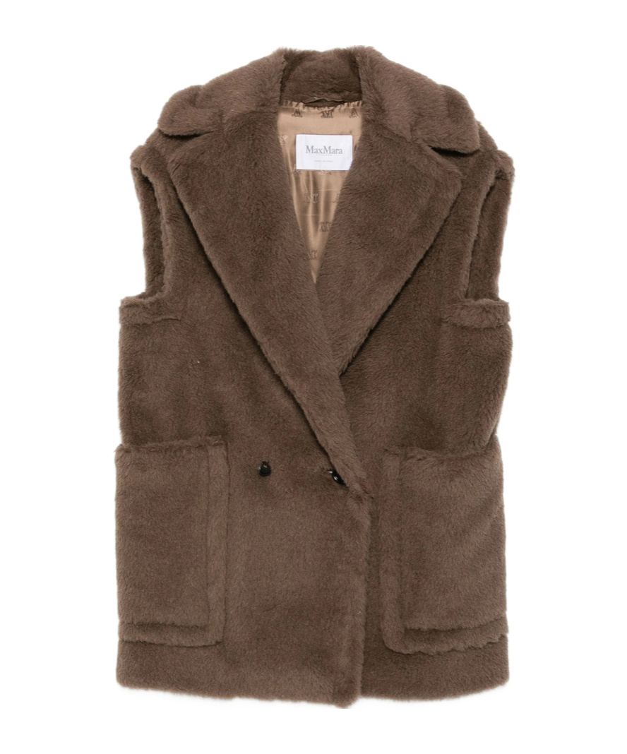 Max Mara Oversized Sleeveless Faux Fur Vest In Brown