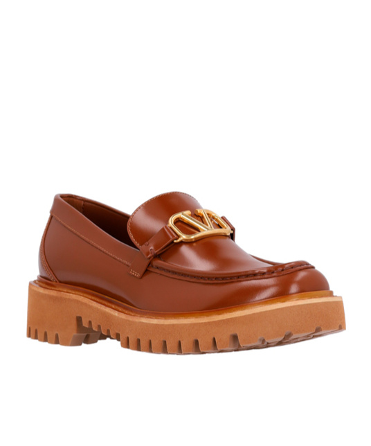 Valentino Round Head Loafer Shoes In Red
