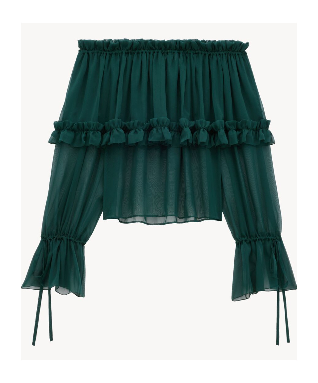 Saint Laurent Off The Shoulder Long Sleeve Top In Green