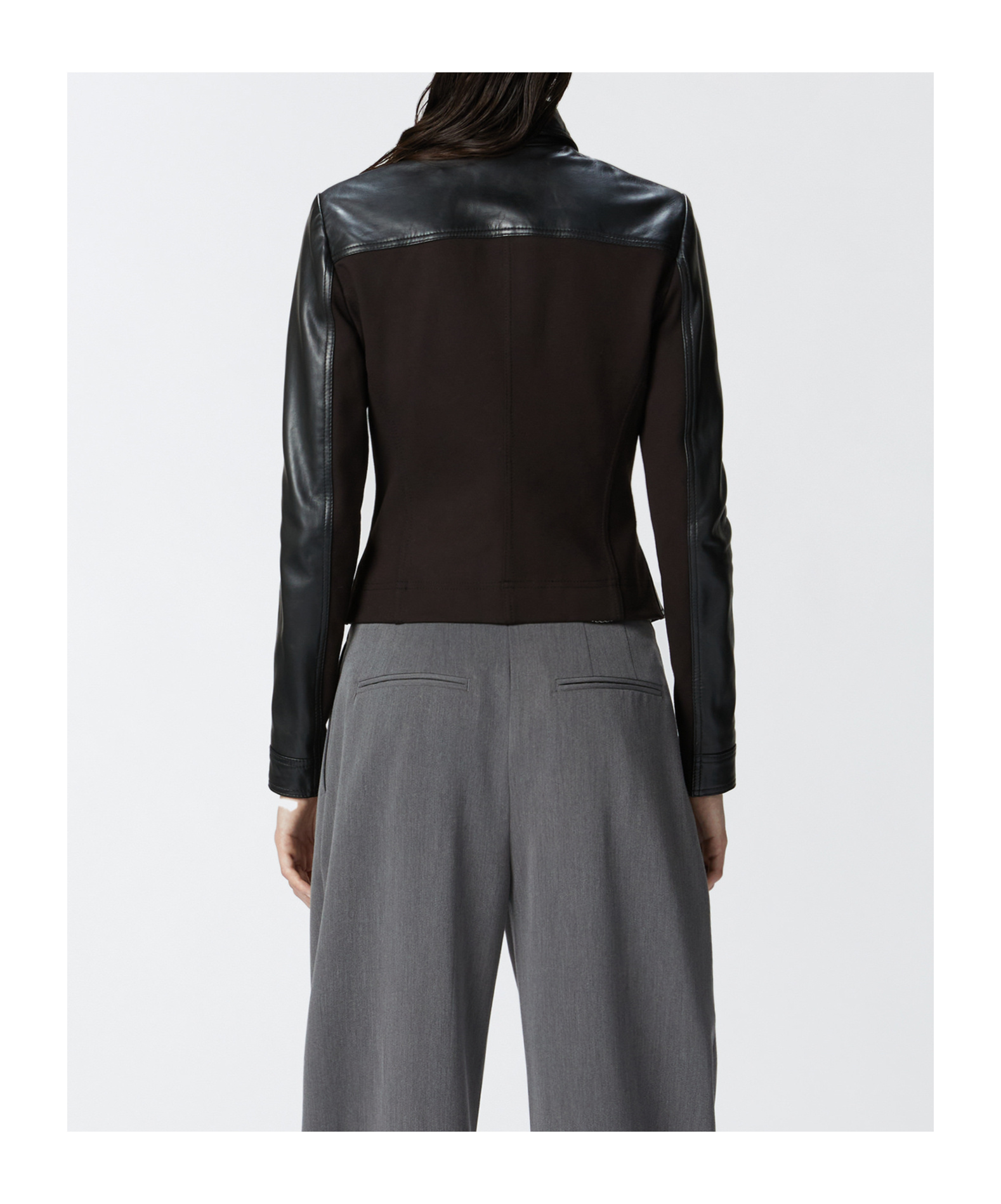 Pinko Blouson De Motard Court En Cuir Et Tissu Technique In Black