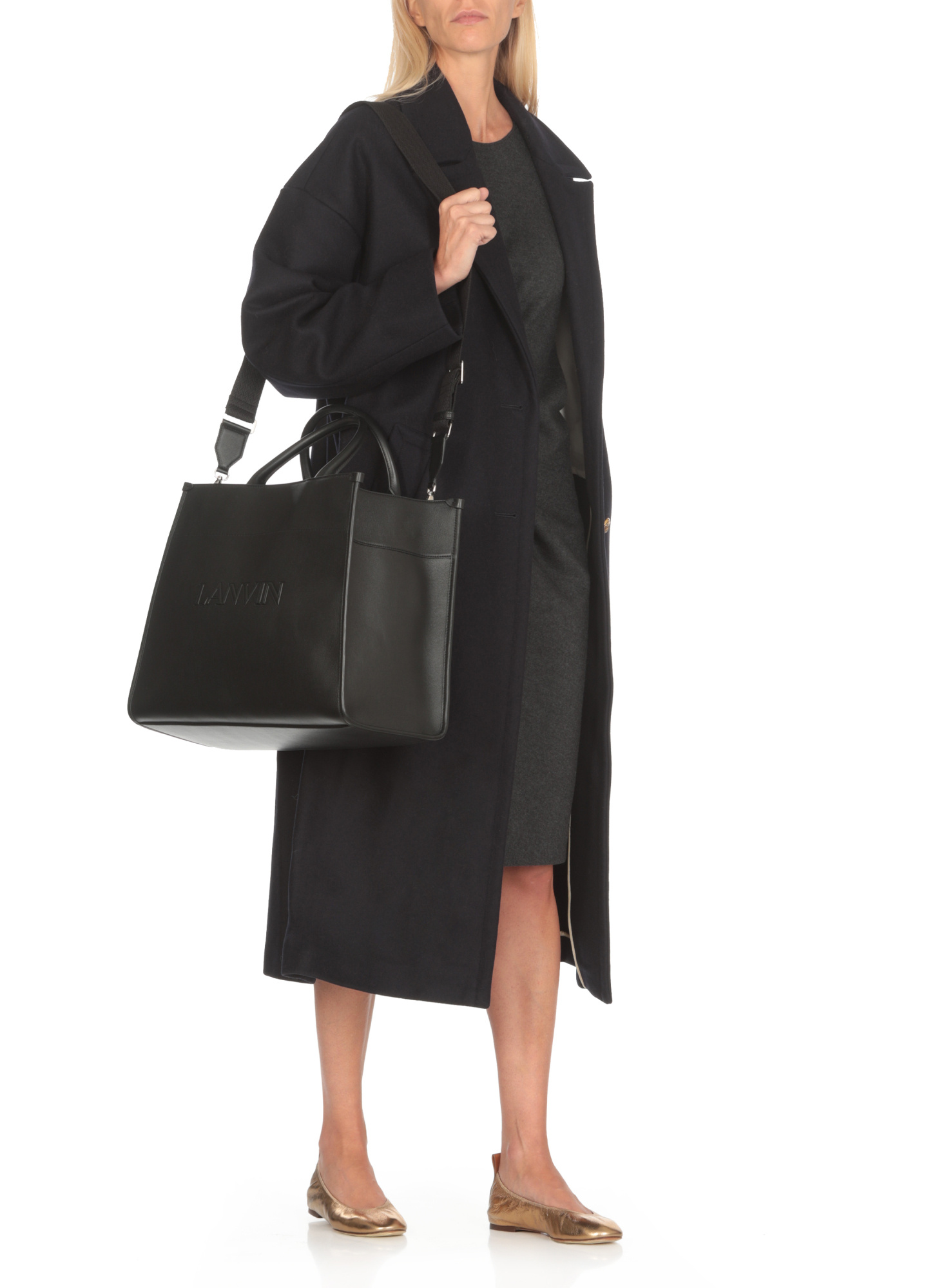 LANVIN LOGO-EMBOSSED LEATHER TOTE BAG