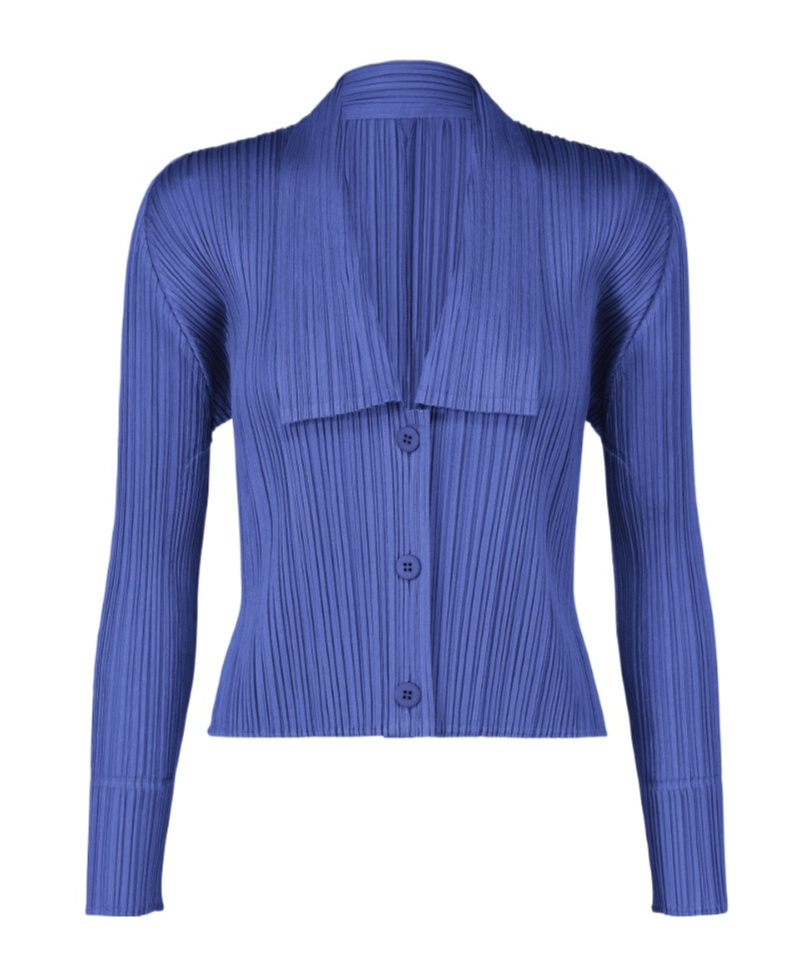 Issey Miyake Pleated Cardigan In Blue