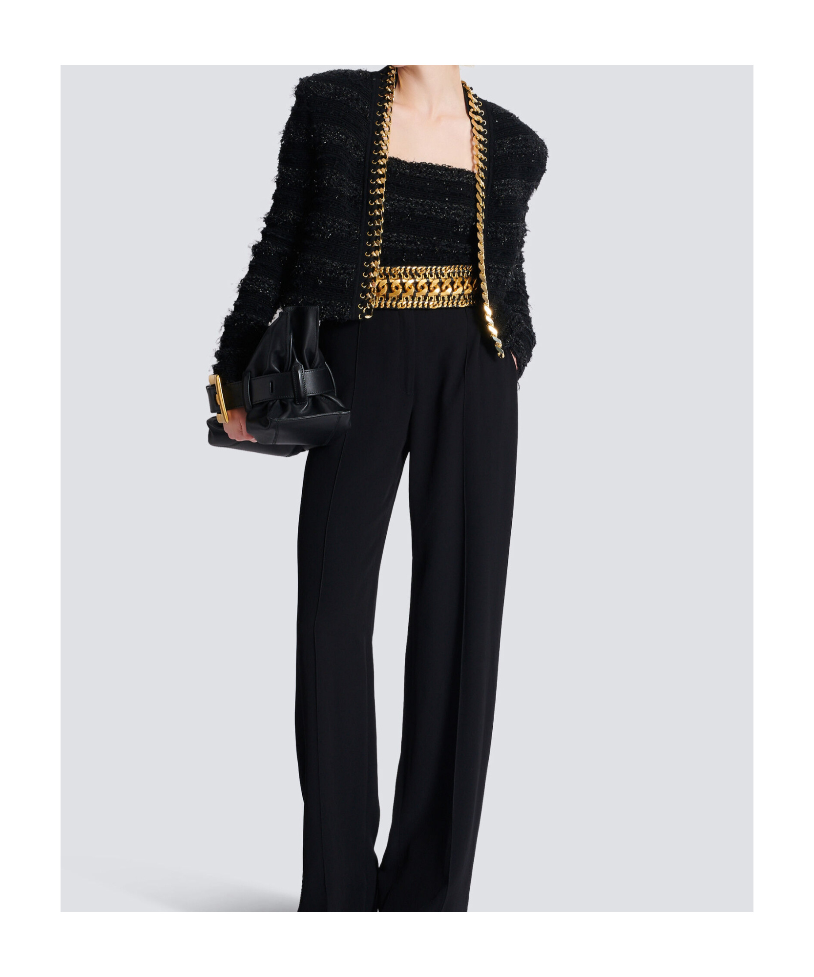 Balmain Chains Details Side To Side Tweed Jacket In Black